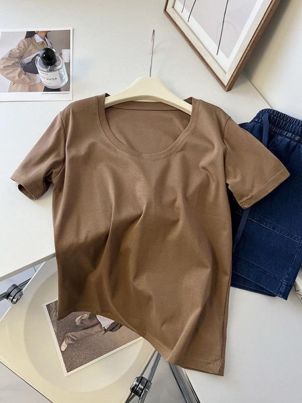 露鎖骨正肩大U寬鬆低領tee-3色 露鎖骨正肩大U寬鬆低領tee-3色