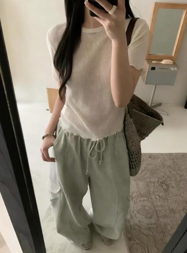 簡約百搭木耳邊針織薄款上衣-3色 簡約百搭木耳邊針織上衣-3色