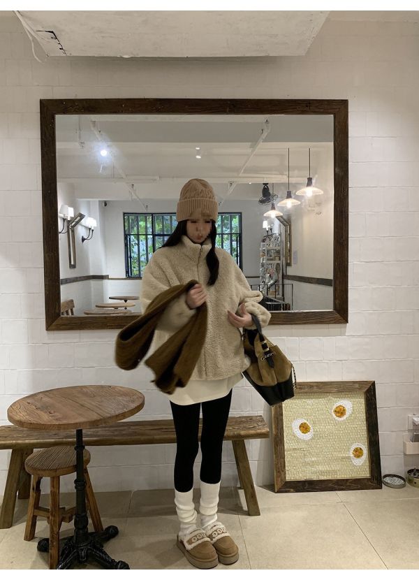 暖呼呼顆粒絨溫暖厚實立領羊羔毛外套-2色 暖呼呼顆粒絨溫暖厚實立領羊羔毛外套-2色