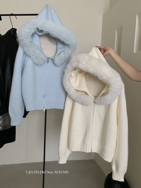 毛毛領可拆 多穿保暖連帽針織-5色 毛毛領可拆 多穿保暖連帽針織-5色