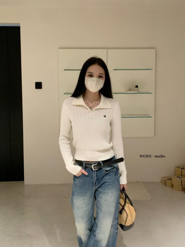 韓系簡約刺繡麻花百搭短款氣質上衣-4色 韓系簡約刺繡麻花百搭短款氣質上衣-4色