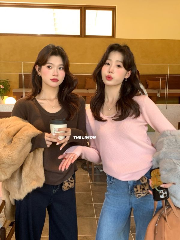 韓系設計感保暖一體絨U領針織上衣-20色 韓系設計感保暖一體絨U領針織上衣-20色