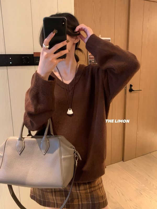 V領北極絨復古寬鬆百搭毛衣-11色 V領北極絨復古寬鬆百搭毛衣-11色