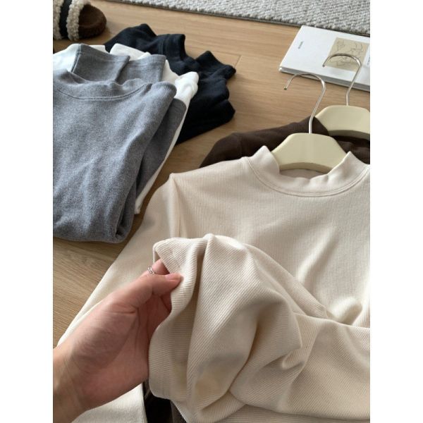 溫暖顯瘦磨毛慕斯絨小立領百搭T-6色 溫暖顯瘦磨毛慕斯絨小立領百搭T-6色