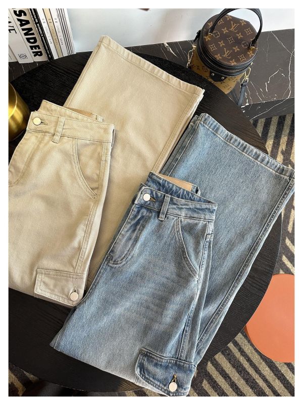 工裝大口袋設計感牛仔直筒神褲-2色 工裝大口袋設計感牛仔直筒神褲-2色