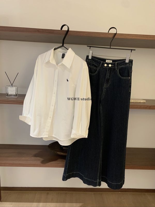 簡約小狗刺繡休閒氣質襯衫上衣 簡約小狗刺繡休閒氣質襯衫上衣