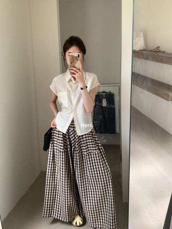 簡約風設計感收腰綁帶短款小飛袖襯衫-3色 簡約風設計感收腰綁帶短款小飛袖襯衫-3色