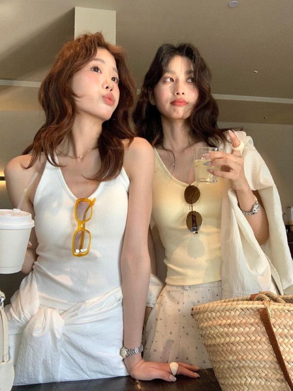 修身顯瘦螺紋帶胸墊背心-9色 修身顯瘦螺紋帶胸墊背心-9色