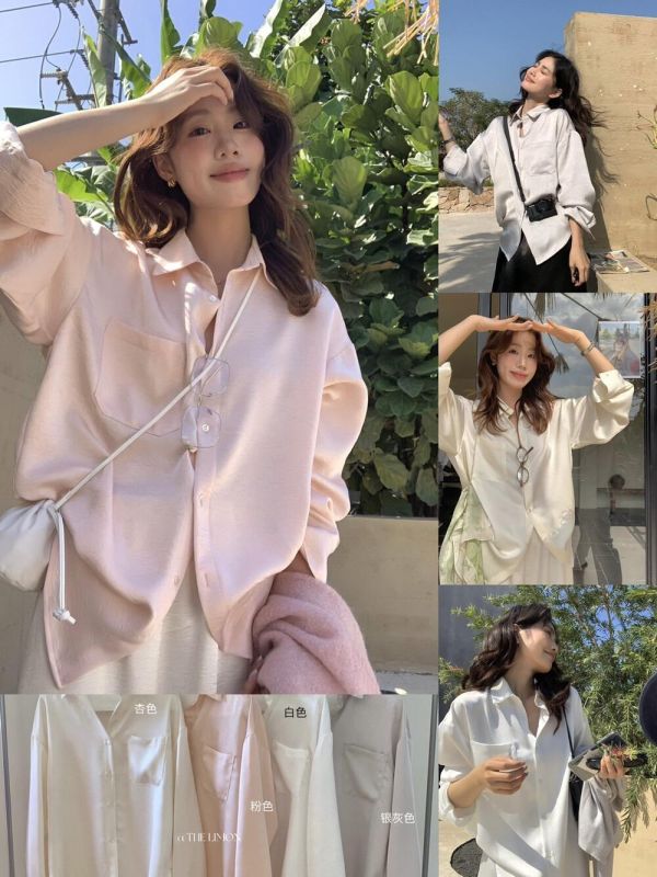 天絲～肌理感簡約慵懶風質感襯衫上衣-4色 天絲～肌理感簡約慵懶風質感襯衫上衣-4色