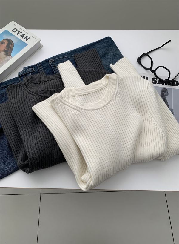 休閒坑條圓領保暖打底衫-4色 休閒坑條圓領保暖打底衫-4色