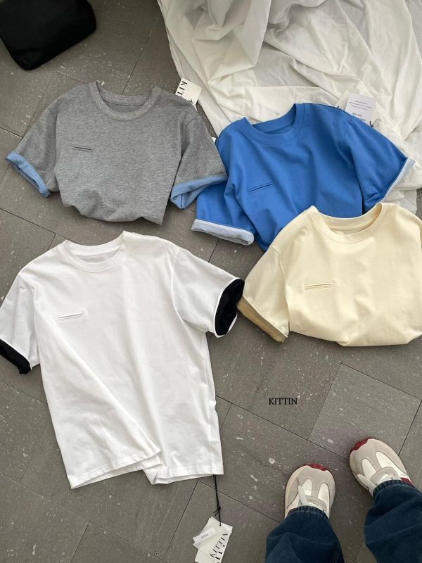 時尚簡約設計感拼色百搭圓領上衣-4色 時尚簡約設計感拼色百搭圓領上衣-4色