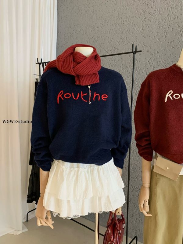 美式撞色字母刺繡短款針織上衣-3色 美式撞色字母刺繡短款針織上衣-3色