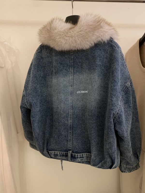 設計感重工拼接加絨大毛領毛衣保暖牛仔外套 設計感重工拼接加絨大毛領毛衣保暖牛仔外套