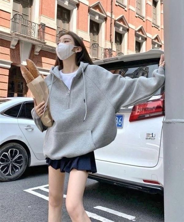 重磅拉鍊刺繡寬鬆連帽tee-3色 重磅拉鍊刺繡寬鬆連帽tee-3色