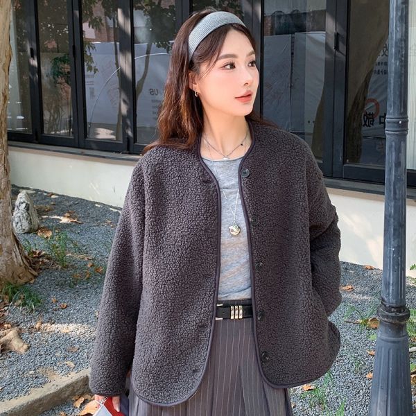 韓系仿羊羔絨圓領輕盈開衫外套-3色 韓系仿羊羔絨圓領輕盈開衫外套-3色