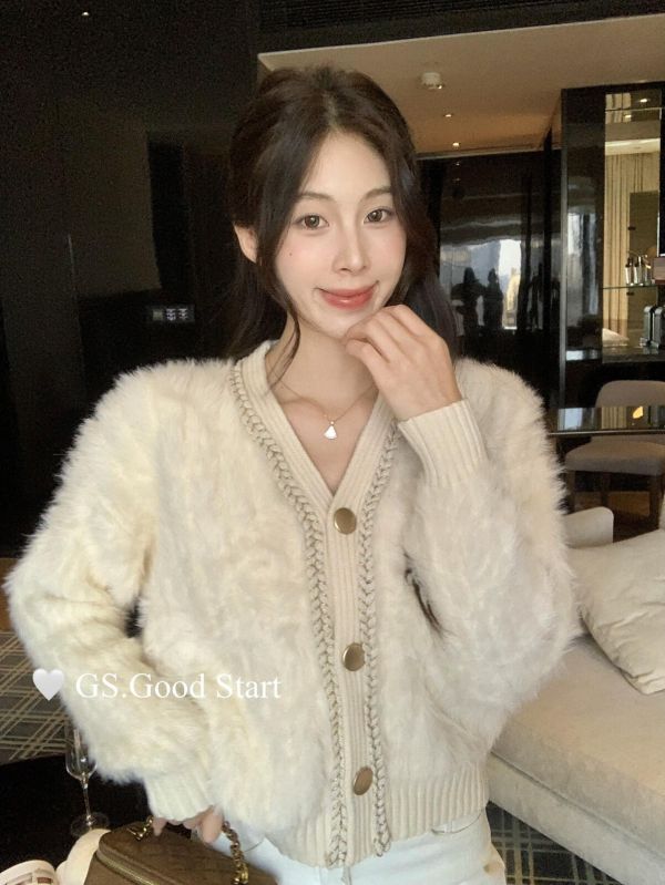 法式溫柔氣質仿水貂絨開衫保暖毛衣-2色 法式溫柔氣質仿水貂絨開衫保暖毛衣-2色