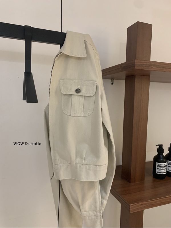 美式復古斜紋修身口袋拉鏈工裝外套 美式復古斜紋修身口袋拉鏈工裝外套