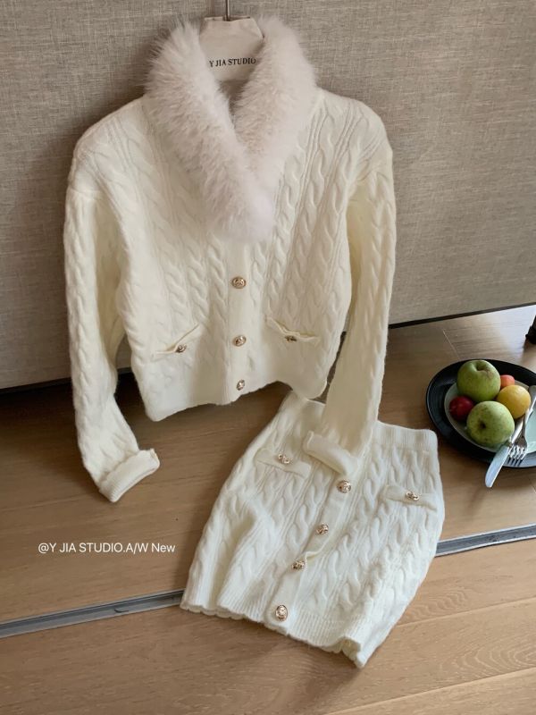 法式名媛風針織毛衣+包臀短裙套裝-4色 法式名媛風針織毛衣+包臀短裙套裝-4色