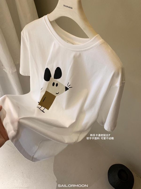韓系卡通老鼠印花休閒短T-3色 韓系卡通老鼠印花休閒短T-3色
