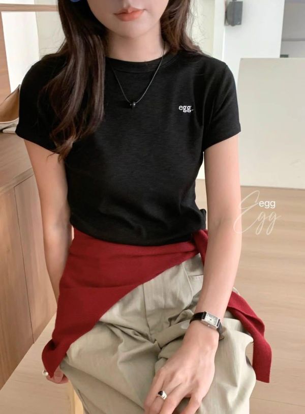 雪花螺紋egg字母刺繡薄tee-6色 雪花螺紋egg字母刺繡薄tee-6色