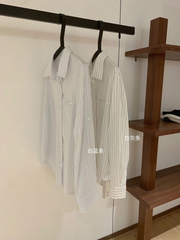 設計感休閒條紋假口袋翻領襯衫-2色 設計感休閒條紋假口袋翻領襯衫-2色