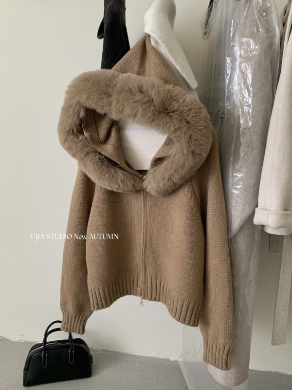 毛毛領可拆 多穿保暖連帽針織-5色 毛毛領可拆 多穿保暖連帽針織-5色