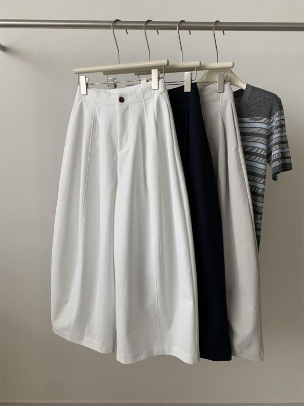 韓系高腰氣質闊腿褲遮肉九分彎刀褲奶奶褲-3色 韓系高腰氣質闊腿褲遮肉九分彎刀褲奶奶褲-3色