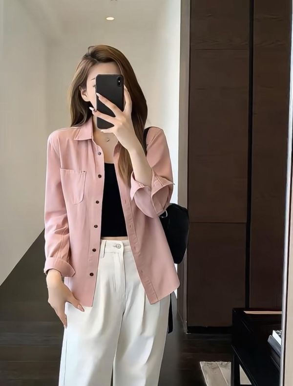 多巴胺彩色翻領水洗棉防曬襯衫上衣-4色 多巴胺彩色翻領水洗棉防曬襯衫上衣-4色