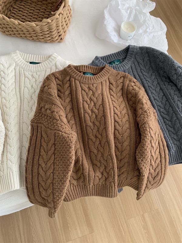 韓版粗針麻花加厚保暖羊毛針織上衣-3色 韓版粗針麻花加厚保暖羊毛針織上衣-3色