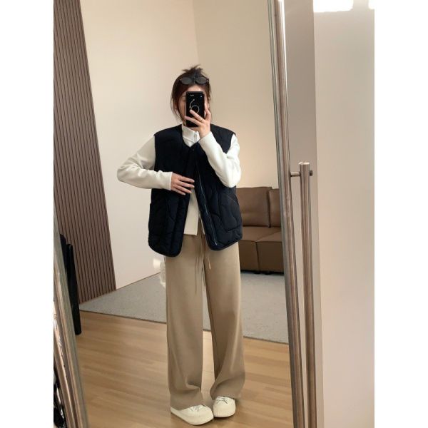 經典百搭奶茶色休閒加絨保暖直筒褲-3色 經典百搭奶茶色休閒加絨保暖直筒褲-3色