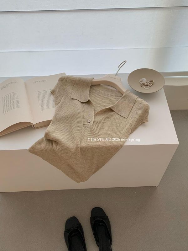 百搭修身顯瘦polo領純色短袖T恤-7色 百搭修身顯瘦polo領純色短袖T恤-7色