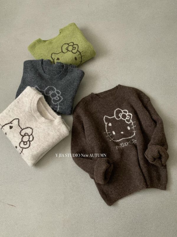 卡通提花圓領寬鬆毛衣-4色 卡通提花圓領寬鬆毛衣-4色