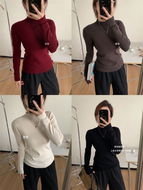 氣質顯瘦無縫一體半高領打底針織上衣-5色 氣質顯瘦無縫一體半高領打底針織上衣-5色