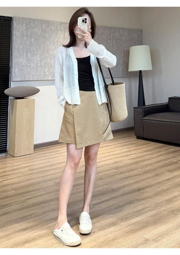 抗皺微彈遮肚 設計感交疊A字裙褲-3色 抗皺微彈遮肚 設計感交疊A字裙褲-3色