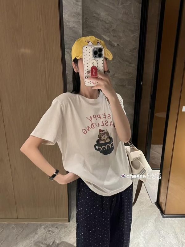 茶杯貓咪卡通印花T恤-2色 茶杯貓咪卡通印花T恤-2色