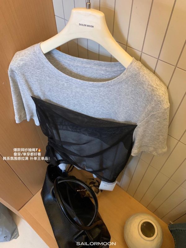 網紗拼接假兩件夏季小衫-3色 網紗拼接假兩件夏季小衫-3色