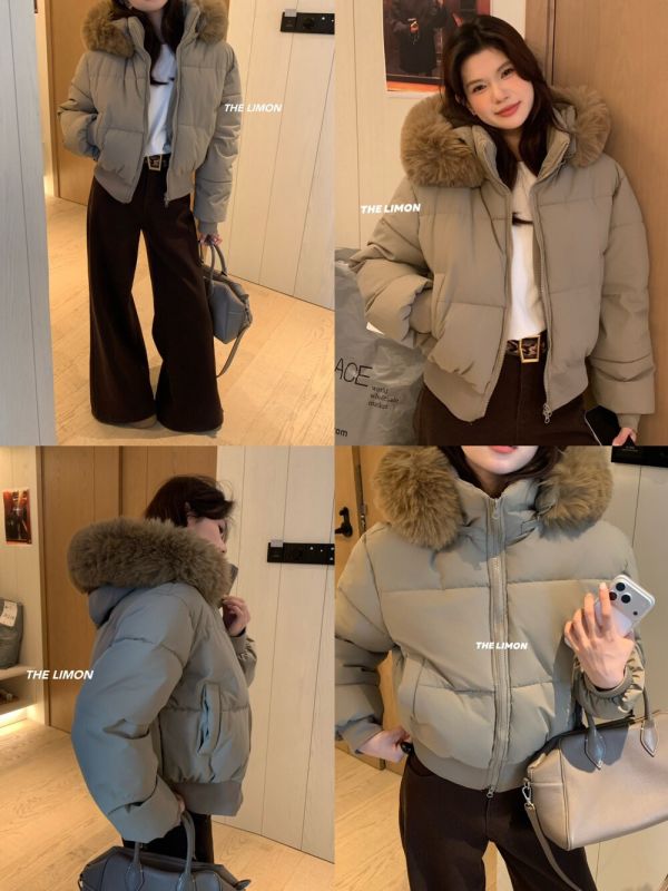 選色障礙 大毛領保暖短款鋪棉外套-4色 選色障礙 大毛領保暖短款鋪棉外套-4色