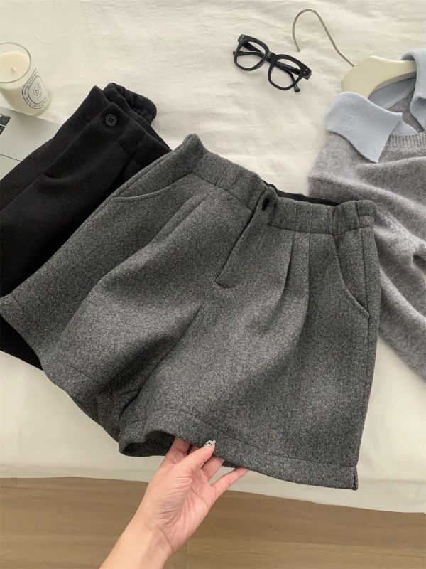 加厚毛呢顯瘦a字腿休閒短褲-2色 加厚毛呢顯瘦a字腿休閒短褲-2色