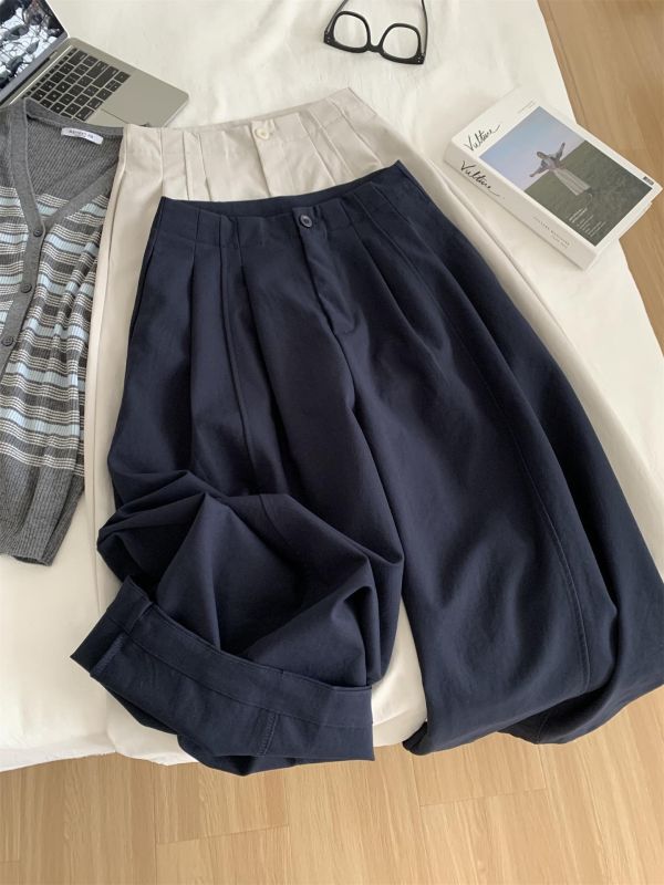 韓系高腰氣質闊腿褲遮肉九分彎刀褲奶奶褲-3色 韓系高腰氣質闊腿褲遮肉九分彎刀褲奶奶褲-3色