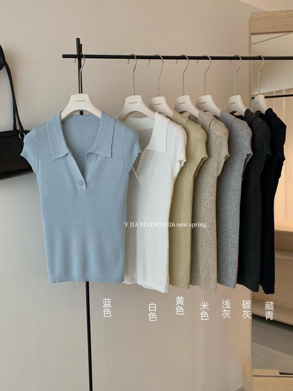 百搭修身顯瘦polo領純色短袖T恤-7色 百搭修身顯瘦polo領純色短袖T恤-7色