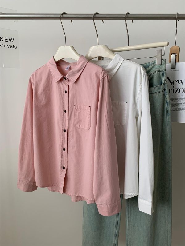 多巴胺彩色翻領水洗棉防曬襯衫上衣-4色 多巴胺彩色翻領水洗棉防曬襯衫上衣-4色