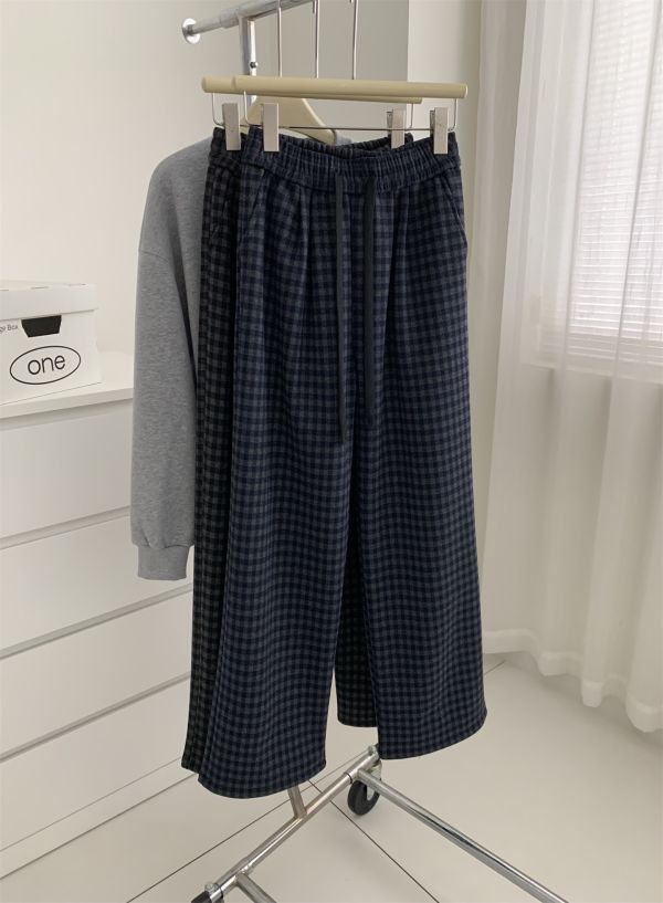 加厚加絨格子直筒保暖休閒褲-2色 加厚加絨格子直筒保暖休閒褲-2色