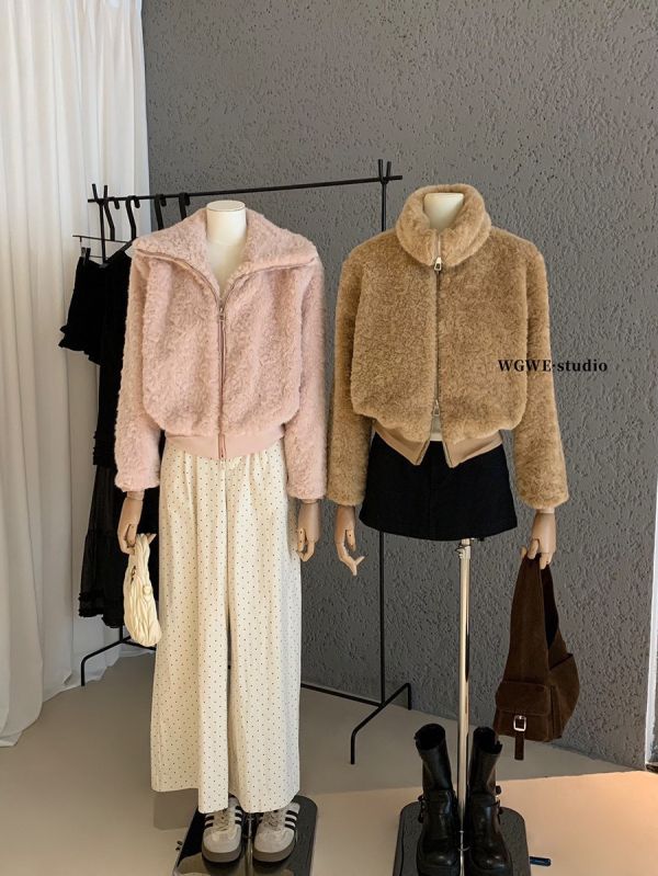 翻領氣質短款溫柔少女毛毛保暖外套-3色 翻領氣質短款溫柔少女毛毛保暖外套-3色
