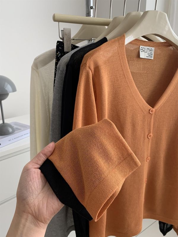 薄款冰絲V領針織開衫防曬空調衫-5色 薄款冰絲V領針織開衫防曬空調衫-5色