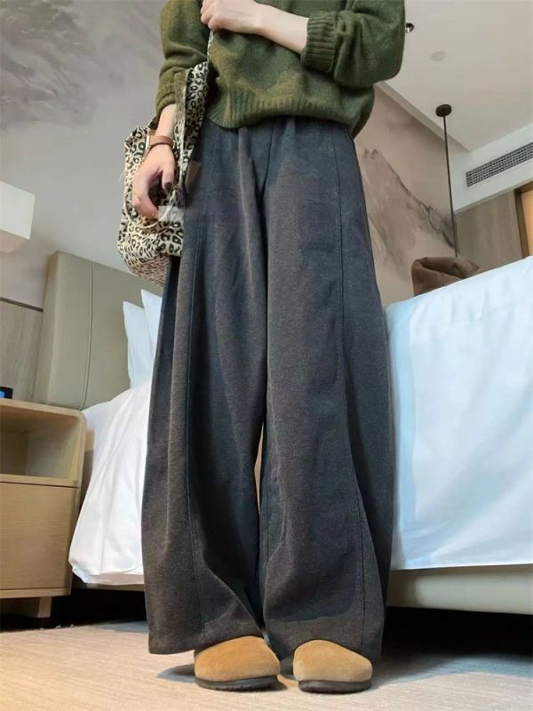 鬆弛慵懶風 垂感闊腿高腰遮胯顯瘦直筒褲-2色 鬆弛慵懶風 垂感闊腿高腰遮胯顯瘦直筒褲-2色