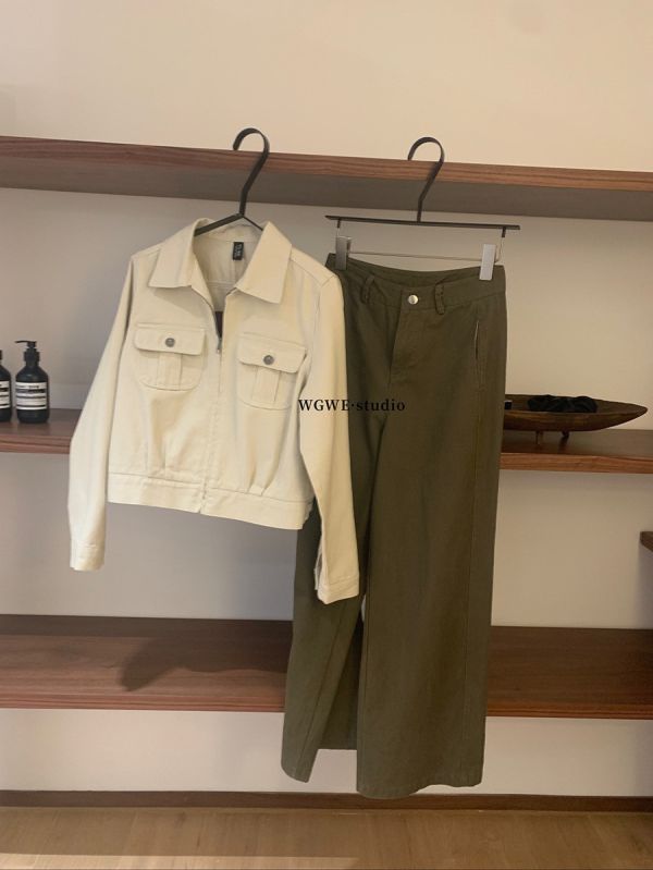 美式復古斜紋修身口袋拉鏈工裝外套 美式復古斜紋修身口袋拉鏈工裝外套