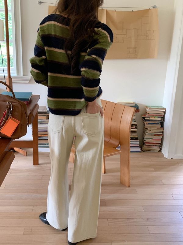 治癒假期 韓系慵懶撞色條紋寬鬆毛衣-2色 治癒假期 韓系慵懶撞色條紋寬鬆毛衣-2色