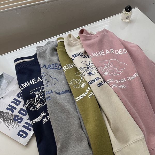 韓系印花插肩袖寬鬆慵懶風休閒上衣-5色 韓系印花插肩袖寬鬆慵懶風休閒上衣-5色