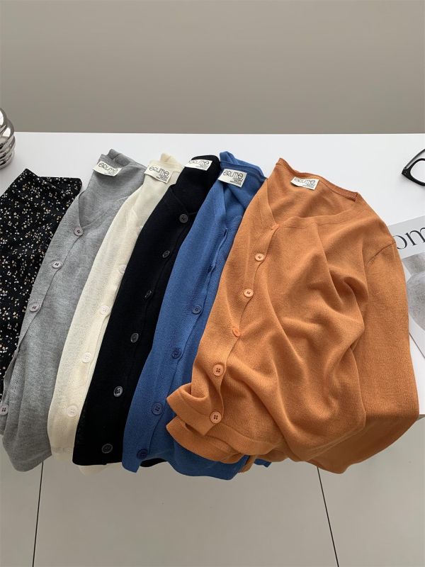 薄款冰絲V領針織開衫防曬空調衫-5色 薄款冰絲V領針織開衫防曬空調衫-5色