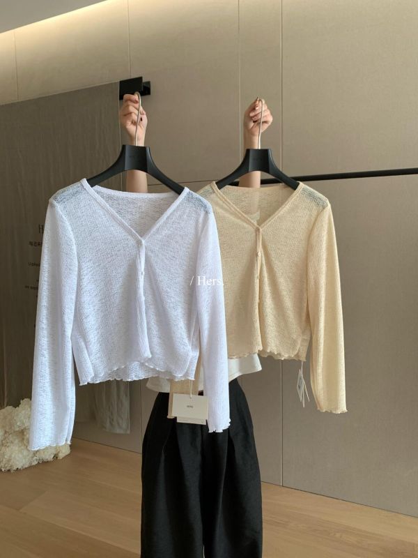 法式溫柔風微透減齡氣質V領開衫-4色 法式溫柔風微透減齡氣質V領開衫-4色